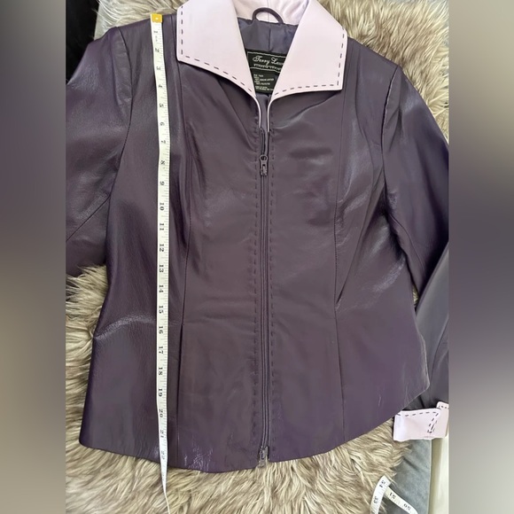 Terry Lewis Classic Luxuries Leather Jacket Women Purple/Lilac Combination sz S - Picture 8 of 10